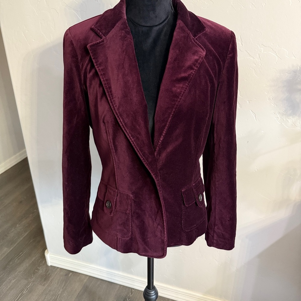 Peck and Peck Collection Blazer Size 8 Burgundy Purple Cotton Velvet Jacket